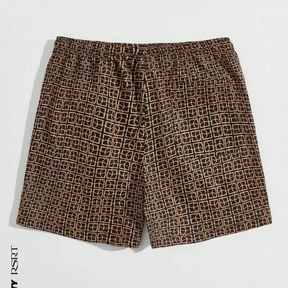 MANFINITY Men's Geometric Print Swim Shorts, Black/Brown, Medium, EUC - Picture 2 of 2